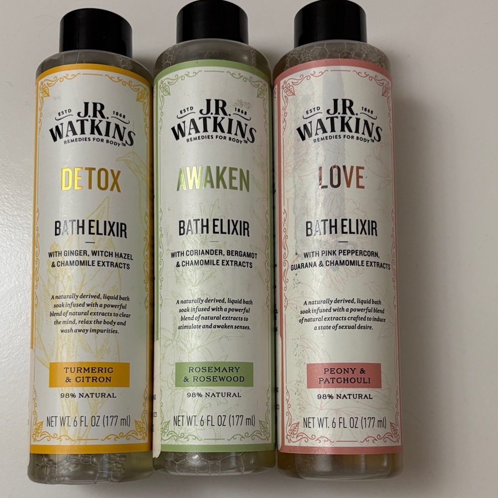J.R. Watkins Bath Elixir Bubble bath AWAKEN, DETOX, and LOVE set of 3 new sealed